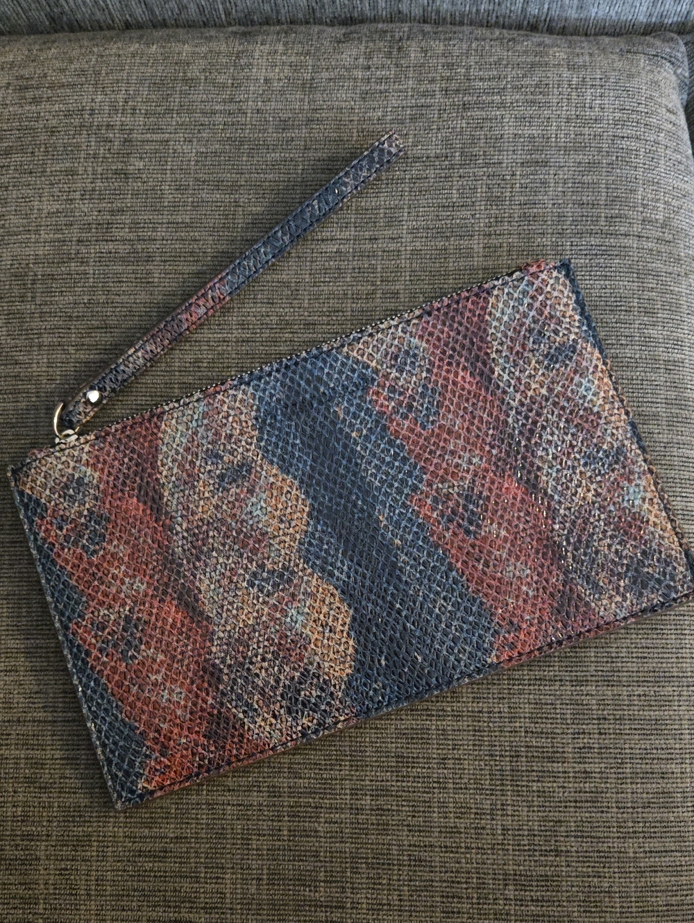 Aimee Kestenberg Red Blue Brown Snake-Print Wristlet Clutch